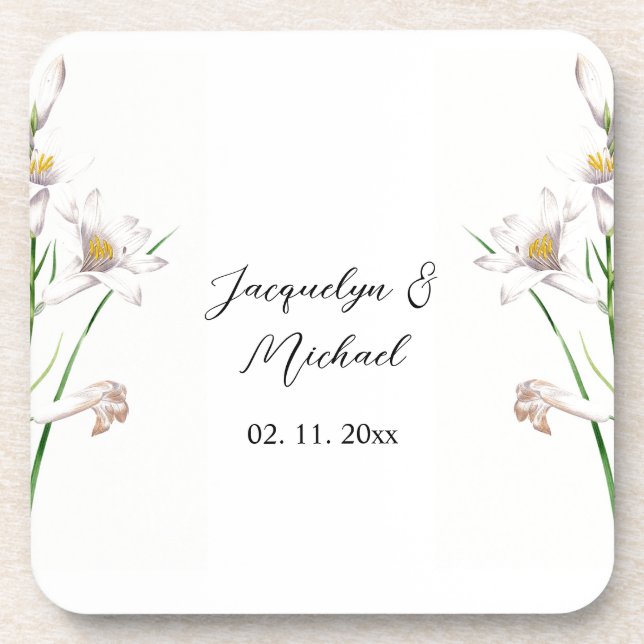 Floral Elegant Chic Cute Calligraphy Add Name Coaster (Front)