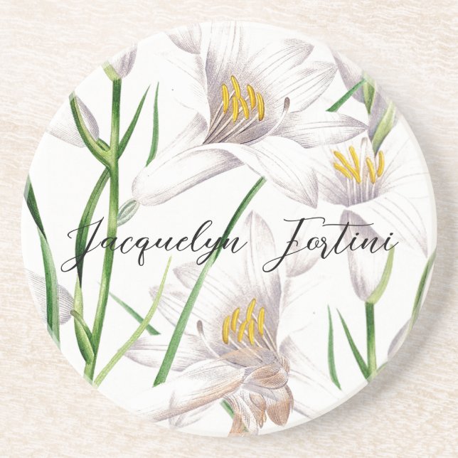 Floral Elegant Chic Cute Calligraphy Add Name Coaster (Front)