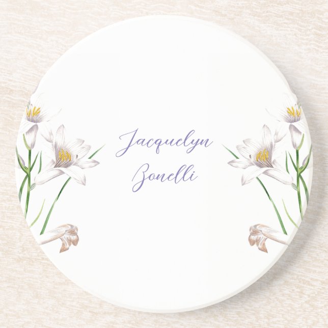 Floral Elegant Chic Cute Calligraphy Add Name Coaster (Front)