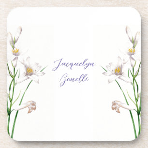 Floral Elegant Chic Cute Calligraphy Add Name Coaster