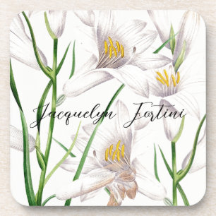 Floral Elegant Chic Cute Calligraphy Add Name Coaster