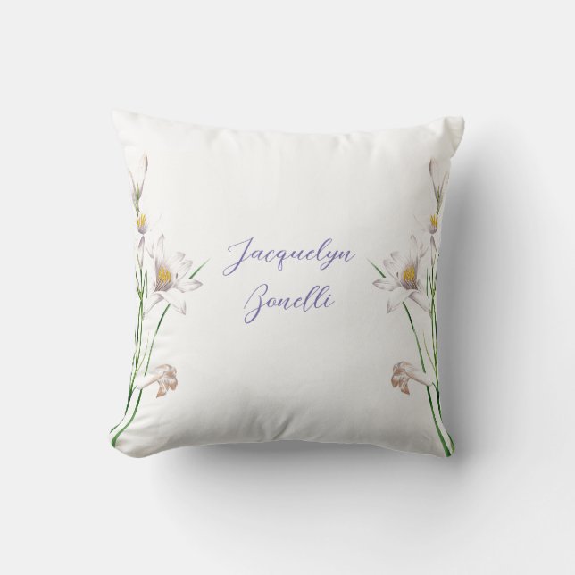 Floral Elegant Chic Cute Calligraphy Add Name Cushion (Front)