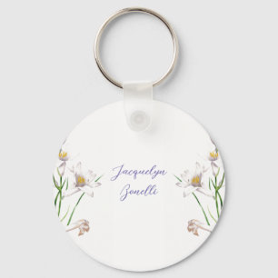 Floral Elegant Chic Cute Calligraphy Add Name Key Ring