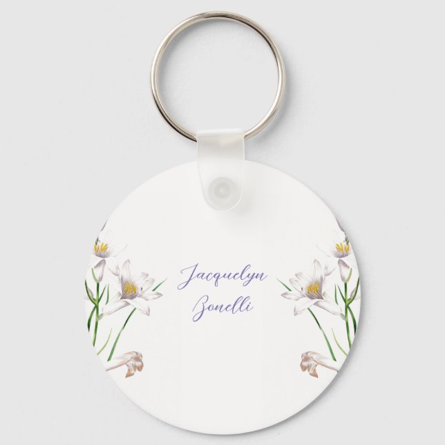 Floral Elegant Chic Cute Calligraphy Add Name Key Ring (Front)