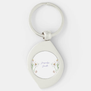 Floral Elegant Chic Cute Calligraphy Add Name Key Ring