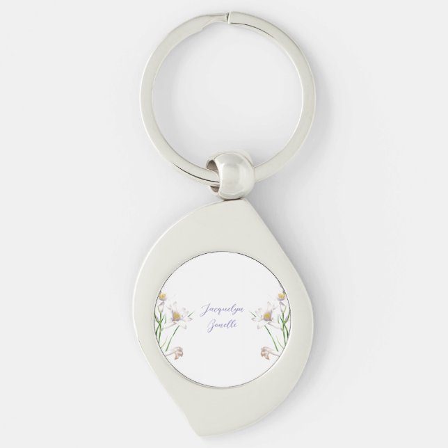Floral Elegant Chic Cute Calligraphy Add Name Key Ring (Front)
