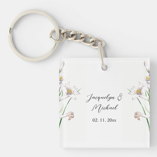 Floral Elegant Chic Cute Calligraphy Add Name Key Ring (Front)