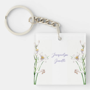 Floral Elegant Chic Cute Calligraphy Add Name Key Ring