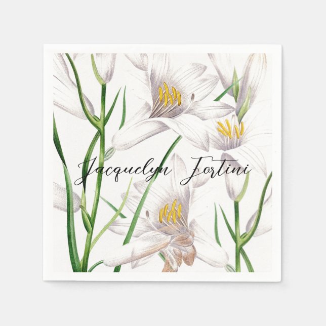 Floral Elegant Chic Cute Calligraphy Add Name Napkin (Front)