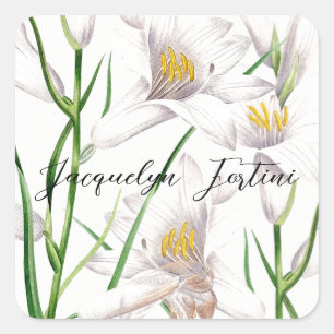 Floral Elegant Chic Cute Calligraphy Add Name Square Sticker