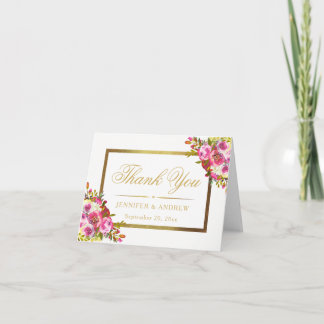 Floral Elegant Chic Gold Frame Thank You Card
