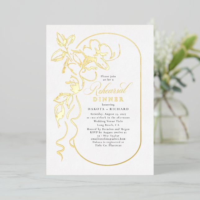 Floral Elegant Chic Rehearsal Dinner Gold (Standing Front)
