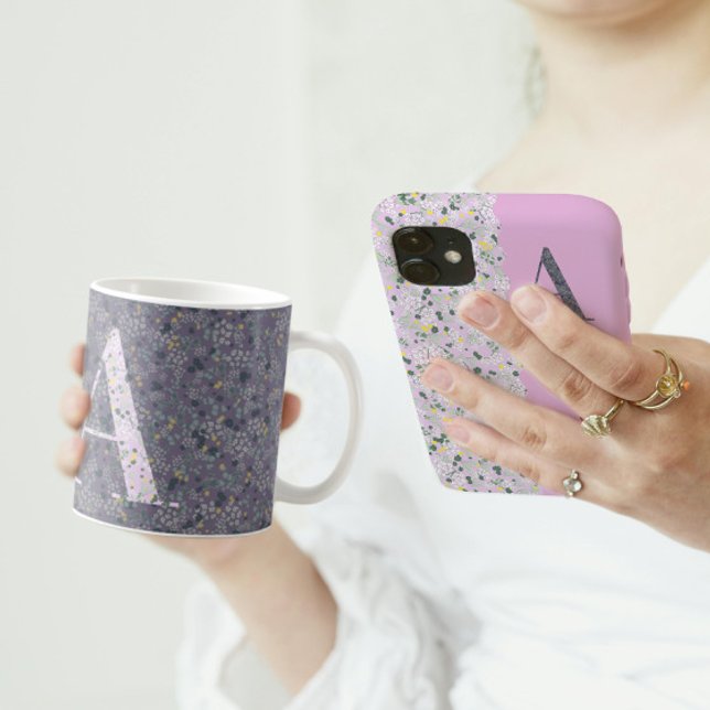 Floral Elegant Classy Monogram A purple w/phrase Coffee Mug (Creator Uploaded)