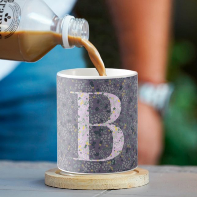 Floral Elegant Classy Monogram B purple w/phrase Coffee Mug (Creator Uploaded)