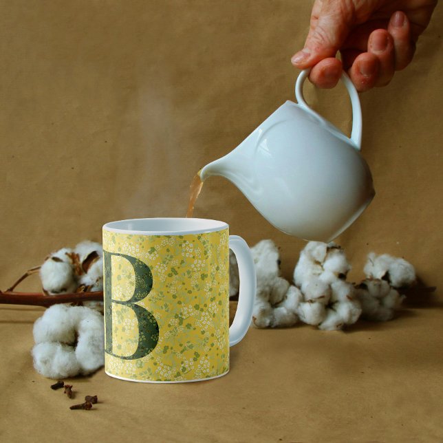 Floral Elegant Classy Monogram B yellow w/phrase Coffee Mug (Creator Uploaded)