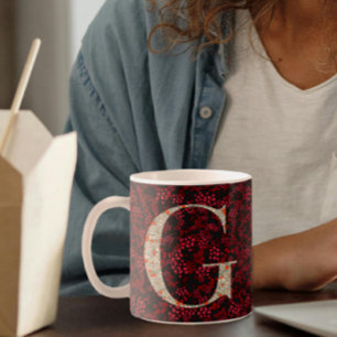 Floral Elegant Classy Monogram G red w/phrase  Coffee Mug