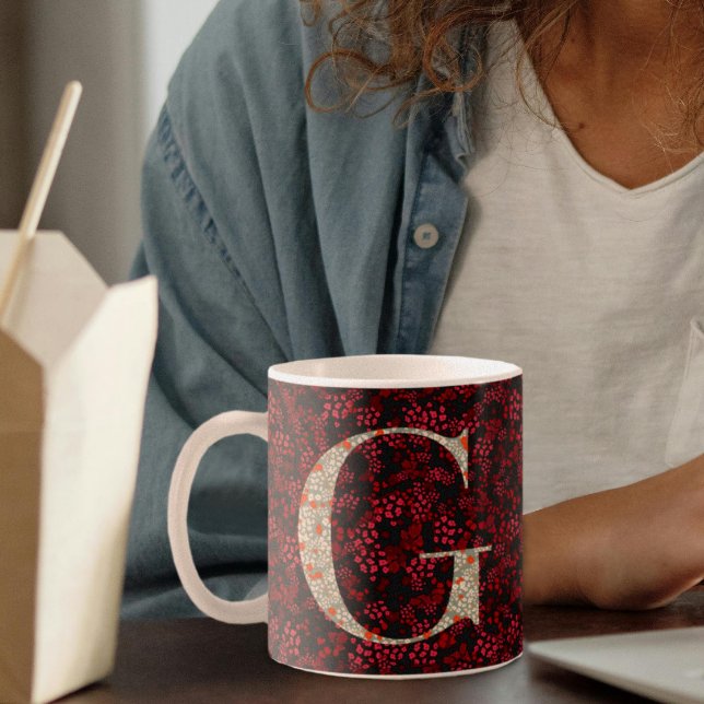 Floral Elegant Classy Monogram G red w/phrase  Coffee Mug (Creator Uploaded)