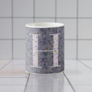 Floral Elegant Classy Monogram H purple w/phrase Coffee Mug