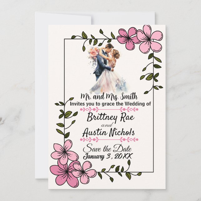 Floral Elegant Couple Wedding Invitation (Front)