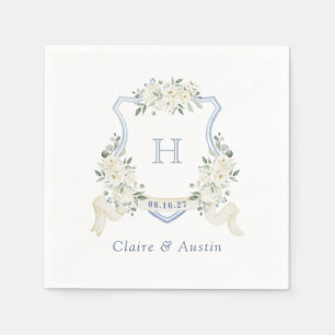 Floral Elegant Crest Dusty Blue Wedding Monogram Napkin