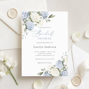 Floral Elegant Dusty Blue Hydrangea Bridal Shower Invitation