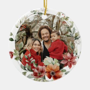 Floral Elegant First Family Christmas Photo Ceramic Tree Decoration
