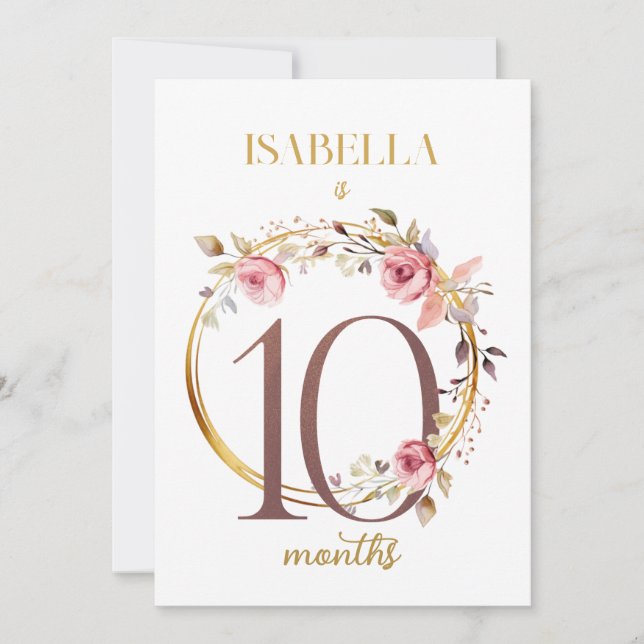 Floral Elegant First Year Baby Milestone Card (Front)