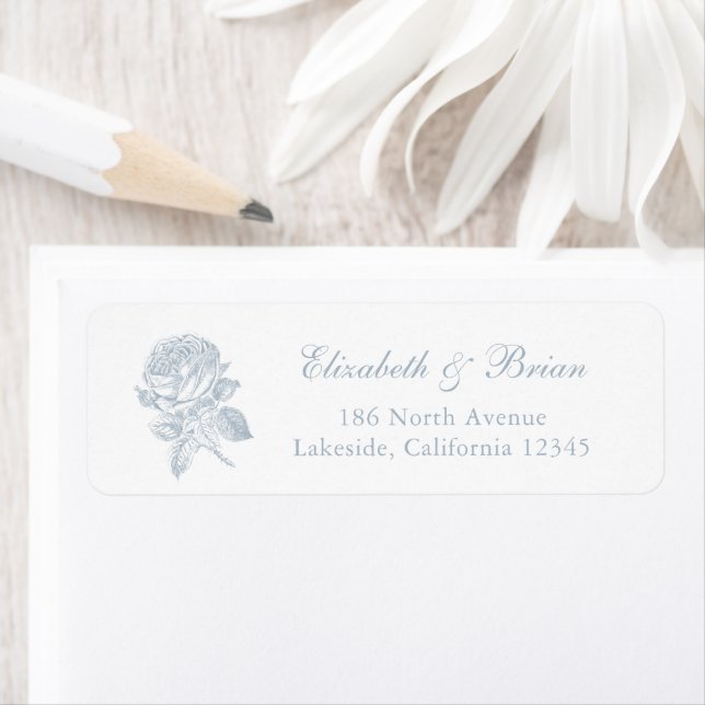 Floral Elegant French Roses Blue Wedding Address (Insitu)