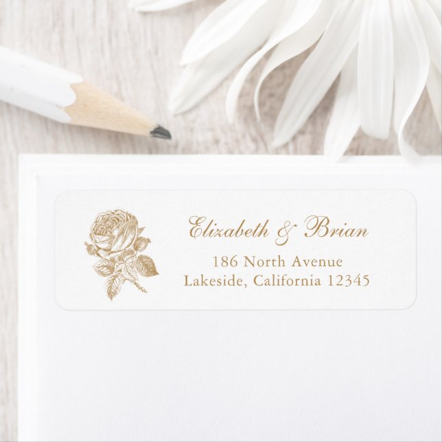 Floral Elegant French Roses Gold Wedding Address (Insitu)