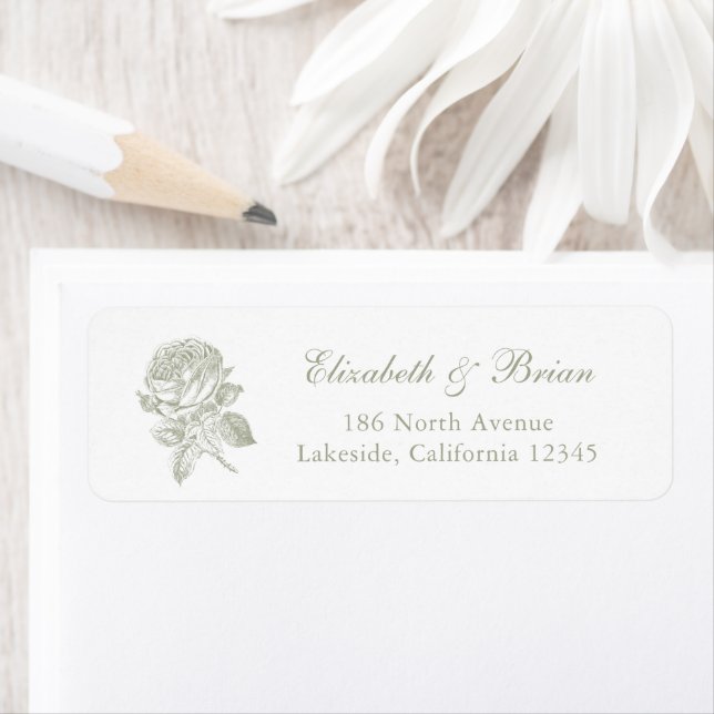 Floral Elegant French Roses Sage Wedding Address (Insitu)