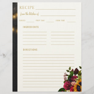 Floral elegant from the kitchen of blank recipe custom letterhead