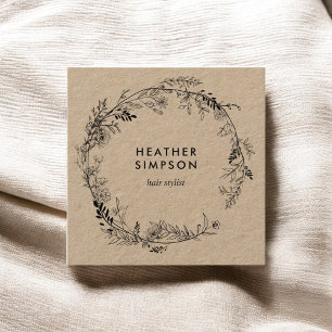 Floral Elegant Girly Kraft Square Business Card