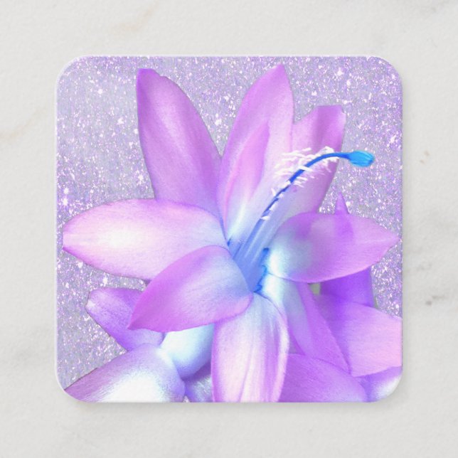 *~* Floral Elegant Glitter Professional Square Business Card (Front)