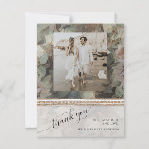 Floral Elegant Gold Gilded Classic Wedding Photo  Thank You Card
