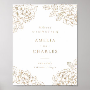Floral Elegant Gold Hydrangea Wedding Welcome Poster