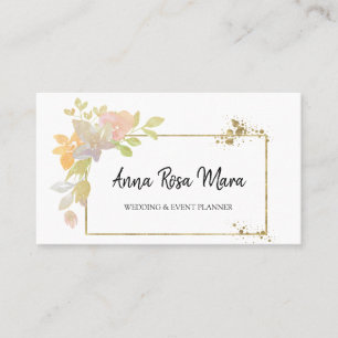 *~* Floral Elegant Gold Lavender Pink Watercolor  Business Card
