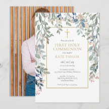 Floral Elegant Gold Photo First Holy Communion