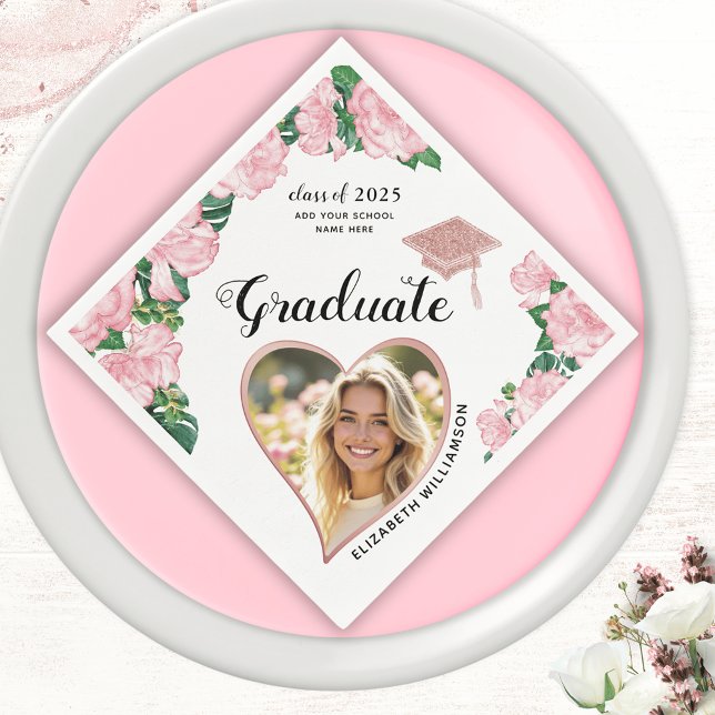 Floral Elegant Graduate Photo 2025 Graduation Napkin (Creator Uploaded)