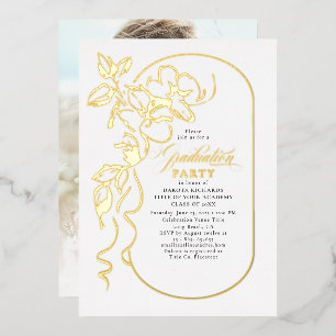Floral Elegant Graduation Party Photo Gold
