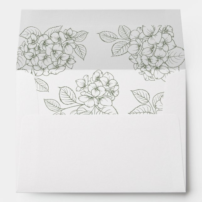 Floral Elegant Green Hydrangea Wedding Envelope (Back (Bottom))