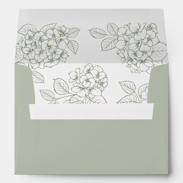 Floral Elegant Green Hydrangea Wedding Envelope (Back (Bottom))