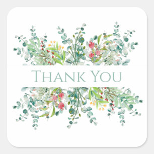 Floral Elegant Greenery Watercolor Thank You Square Sticker