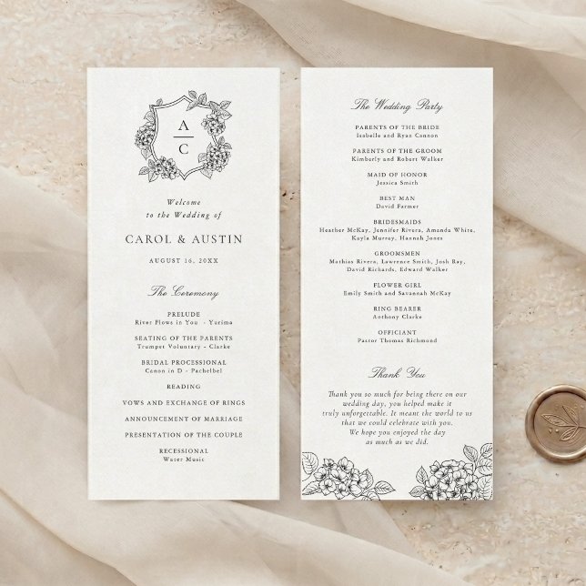 Floral Elegant Hydrangea Crest Wedding Program Programme (Creator Uploaded)