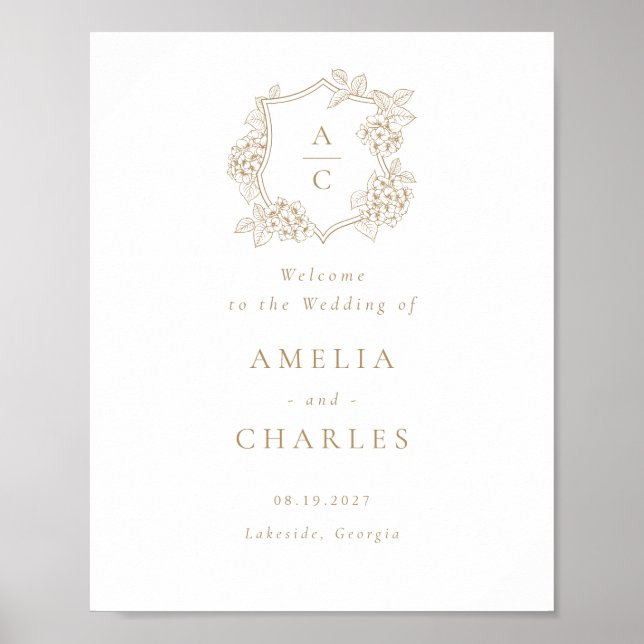 Floral Elegant Hydrangea Crest Wedding Welcome Poster (Front)