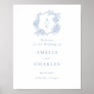 Floral Elegant Hydrangea Crest Wedding Welcome Poster