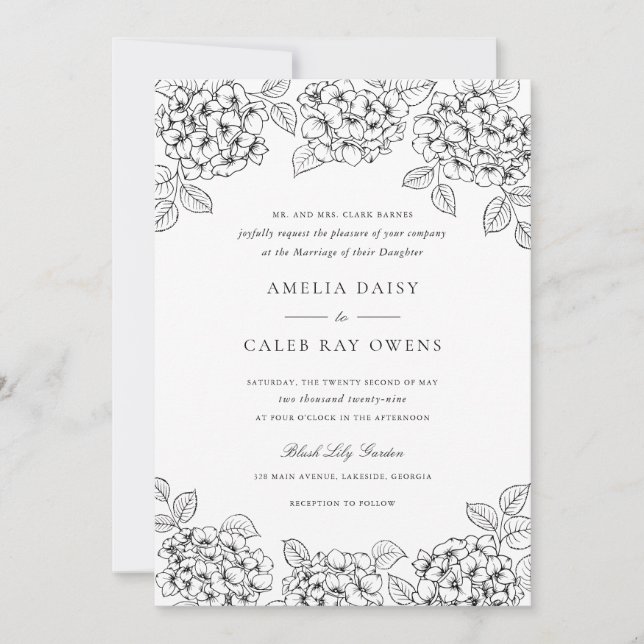 Floral Elegant Hydrangea Frame Wedding Invitation (Front)
