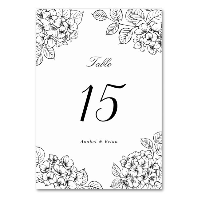 Floral Elegant Hydrangea Romantic Wedding Table Number (Front)