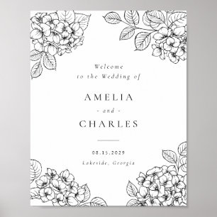 Floral Elegant Hydrangea Wedding Welcome Poster