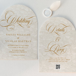 Floral Elegant Ivory All In One Wedding Invitation