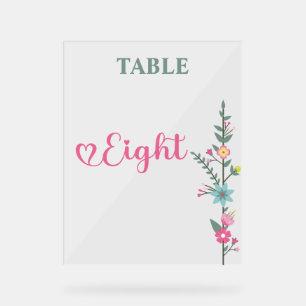 Floral Elegant Love Wedding Table Number EIGHT Acrylic Sign